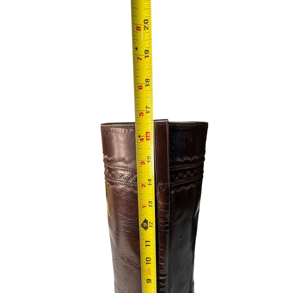 Lucchese Leather Tall Western Boots Size 9B Made in USA Vintage Riding Brown - Picture 11 of 15